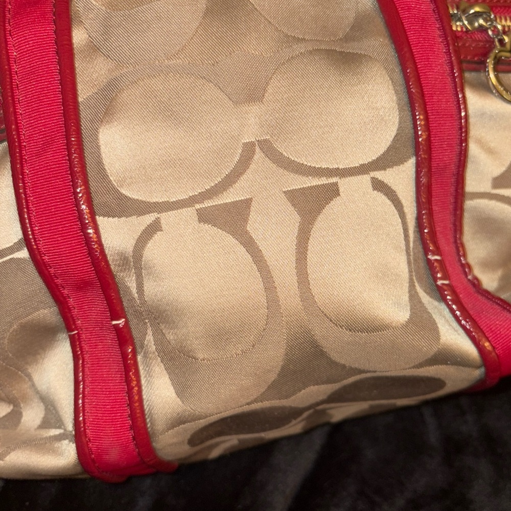 Sold Coach Poppy Beige and Red Tote Bag - Picture 5 of 10